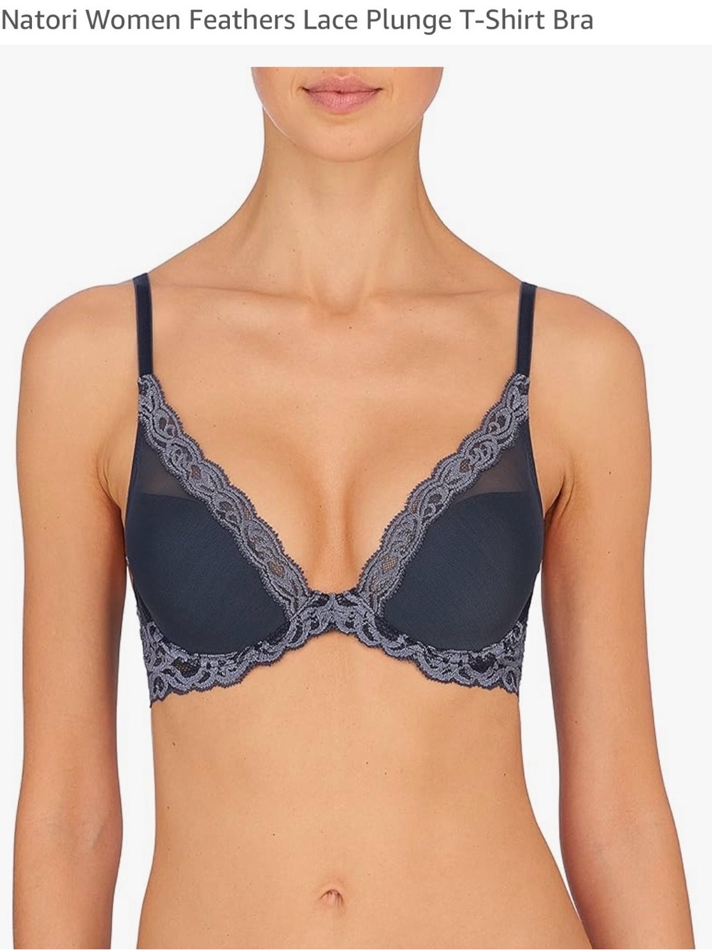 Natori Feathers Lace Plunge T-Shirt Bra — Navy